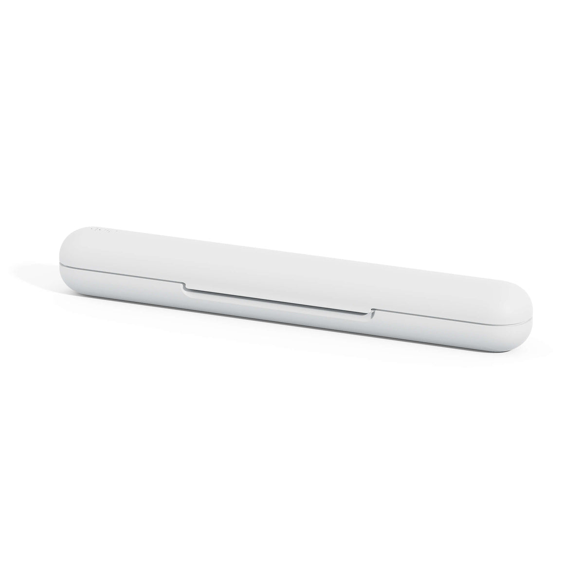 A sleek, translucent white travel case designed for the quip Ultra Smart Sonic Toothbrush, featuring a snap closure and flat bottom.